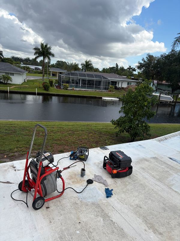 Drain machines staged for a main line stoppage