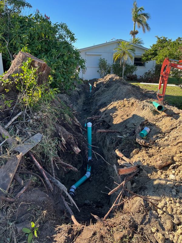 Underground drain lines run and graded before backfill