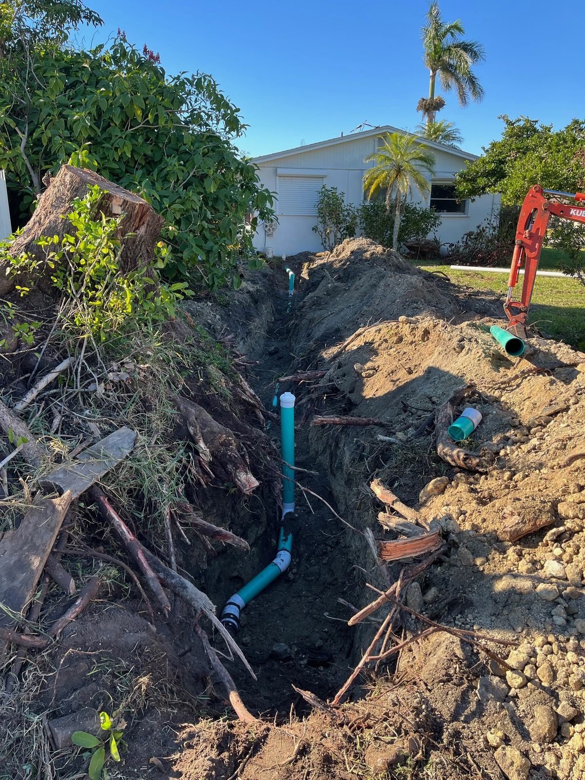 Underground drain lines run and graded before backfill